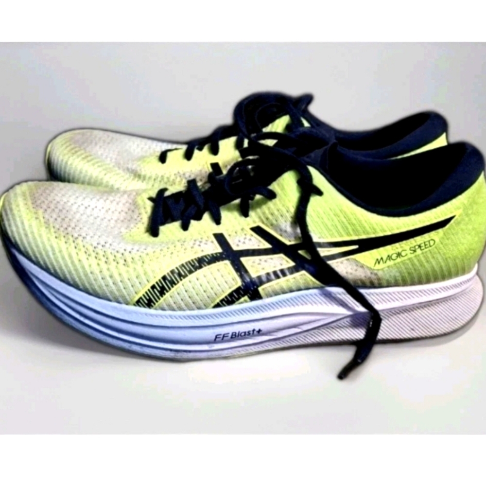 Asics Magic Speed Neon Green and Navy Athletic Shoes - Picture 3 of 13